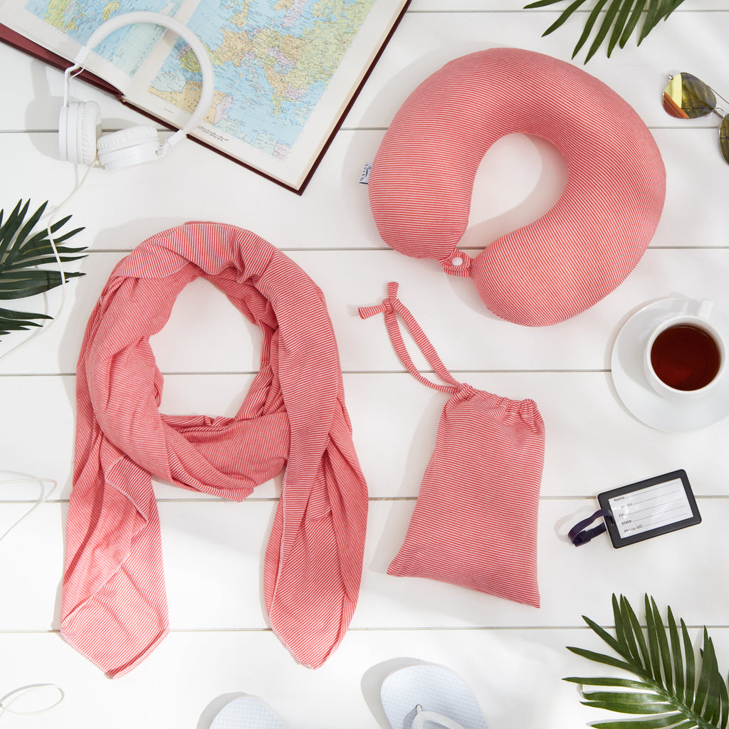 Jersey Stripe - Memory Foam Neck Pillow - Pink Stripe - Image 8