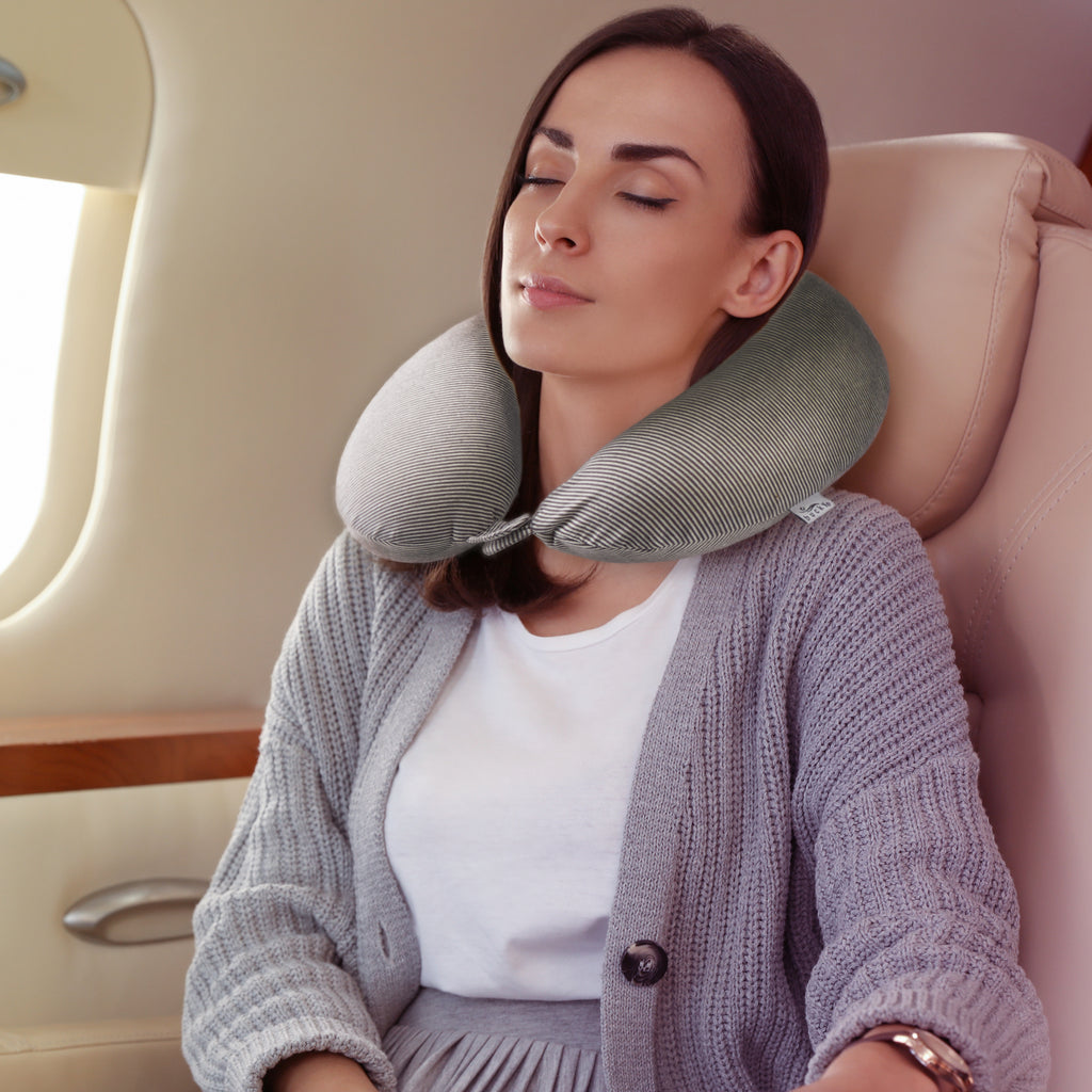 Jersey Stripe - Memory Foam Neck Pillow - Taupe Stripe - Image 8